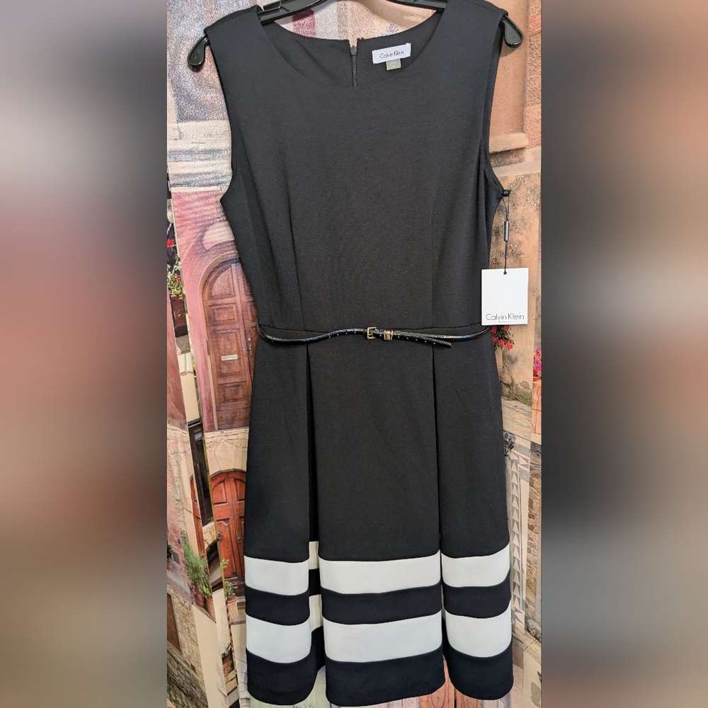 Calvin Klein Classic Black Dress with Sleek Belt